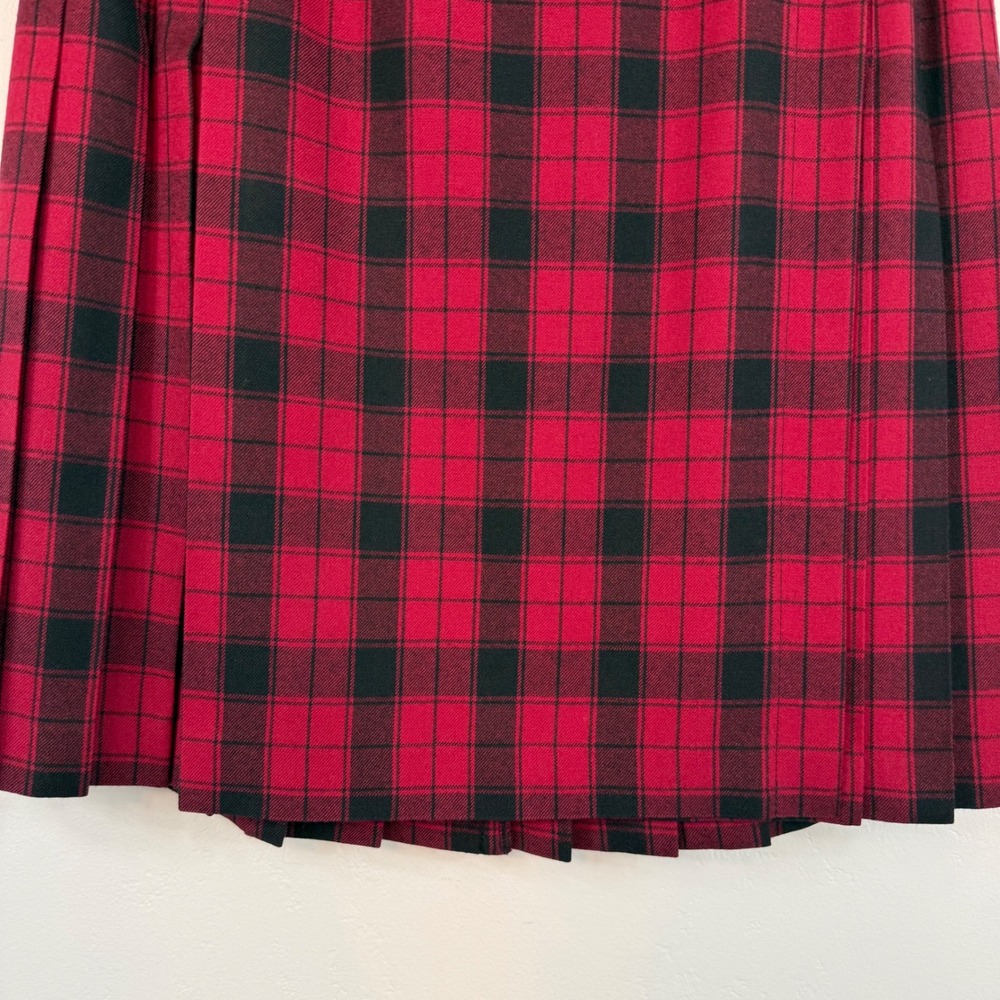 Vintage Laura Ashley Wool Plaid Pleated Skirt US 12 Red Tartan Academia Kilt - Picture 3 of 12